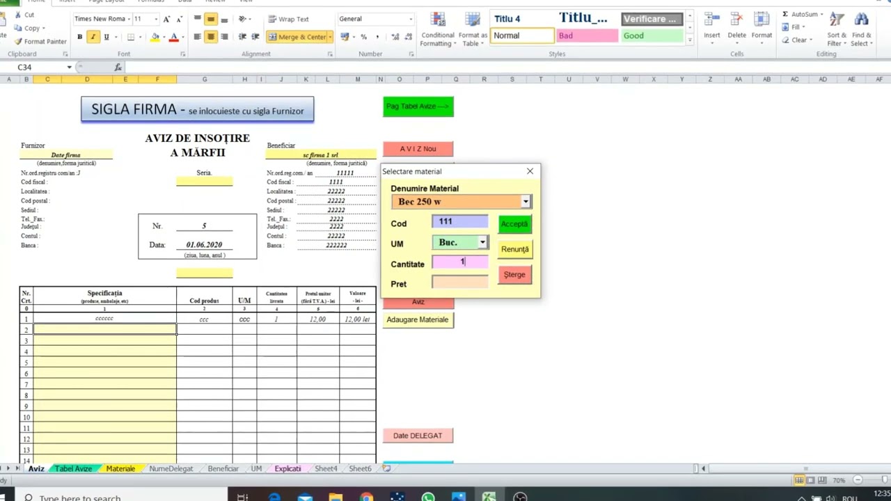 Aviz insotire marfa   - Aviz de insotire marfa  -  Excel - PDF -aviz insotire a marfii