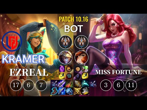 LGD Kramer Ezreal vs Miss Fortune Bot - KR Patch 10.16