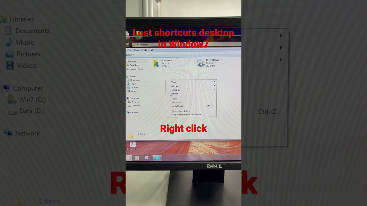 Fixing Lost Shortcuts Desktop in Window 7