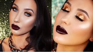 Gold Metallic Eyes & Dark Lips | Jaclyn Hill