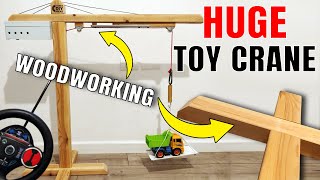 עגורן צעצוע ענק (חלק 1 נגרות) עם מנוע + שלט רחוק | XDIY
