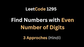 YouTube video 'Leetcode 1295. Find Numbers with Even Number of Digits | Daily Question | Hindi'