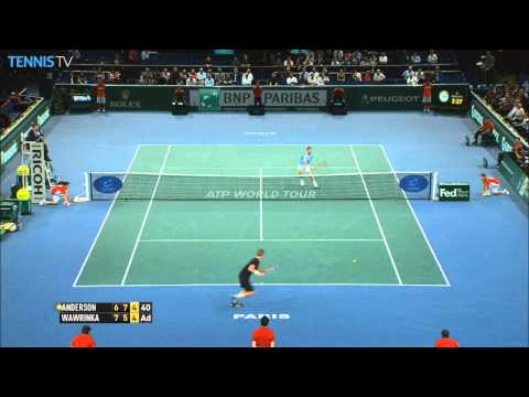 Kevin Anderson Hits Hot Shot Against Stan Wawrinka In Paris