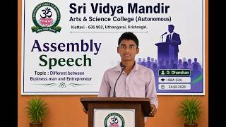 Assembly Speech by  D. Dharsan - I BBA (CA)