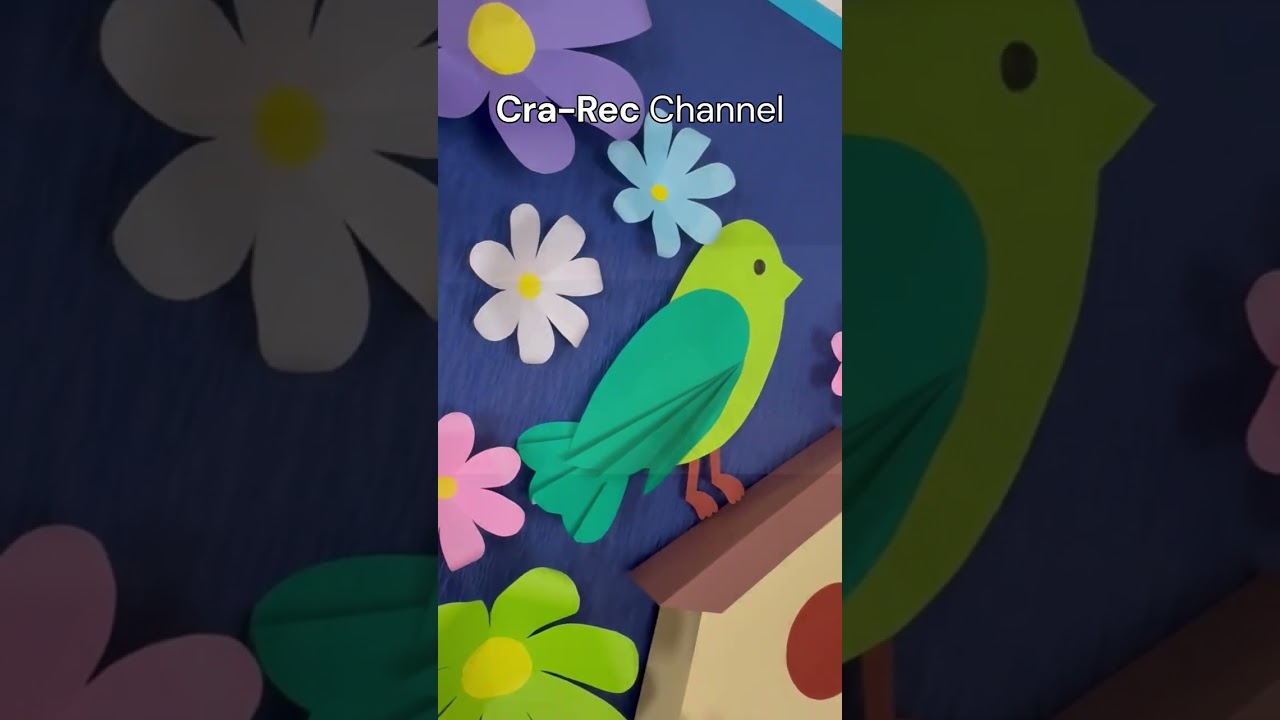 花のハートが可愛い！飛び出す巣箱と小鳥　Flowers, a pop-up birdhouse, and a little bird（4月壁面飾り）#介護レク #高齢者施設  #作業療法　#春の壁面