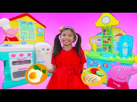 Wendy Pretend Play Cooking Food w/ Peppa Pig Restaurant Kitchen Oven & Refrigerator Toys Video