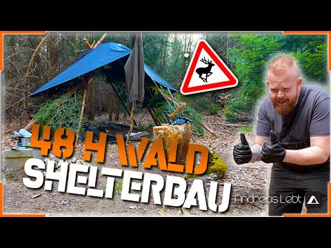 48h ALLEINE IM WALD - TEIL 1 🌲 SHELTER BAUEN OVERNIGHT BIWAK - Bushcraft | Andreas Lebt