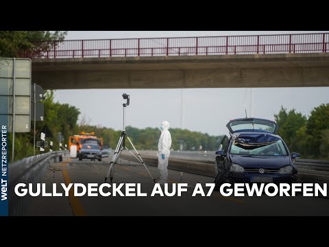 INSASSEN SCHWER VERLETZT: Unbekannte werfen Gullydeckel auf die A7 und treffen mehrere Autos