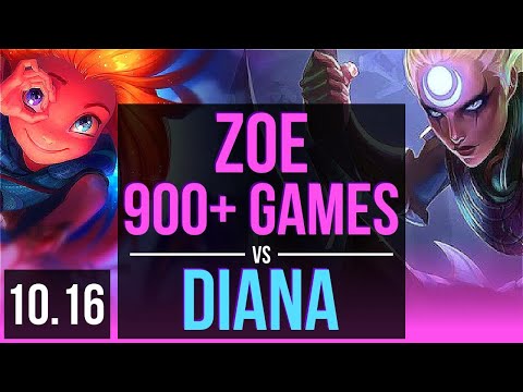 ZOE vs DIANA (MID) | 900+ games, Triple Kill, KDA 11/2/5, Legendary | EUW Master | v10.16