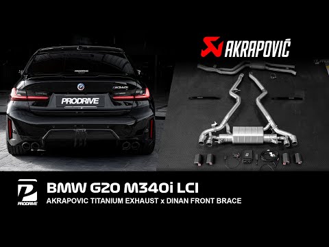 BMW G20 M340i LCI x Akrapovic Titanium Exhaust (Slip-on + Link Pipe) x DINAN Front Brace