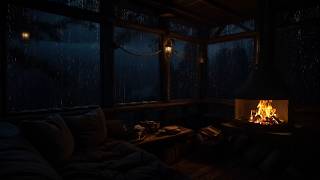 Soft Rain and Firelight in the Woods | Relaxing Cabin Sounds with Fireplace for Rest