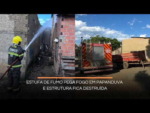 Estufa de fumo pega fogo em Papanduva e estrutura fica destruída