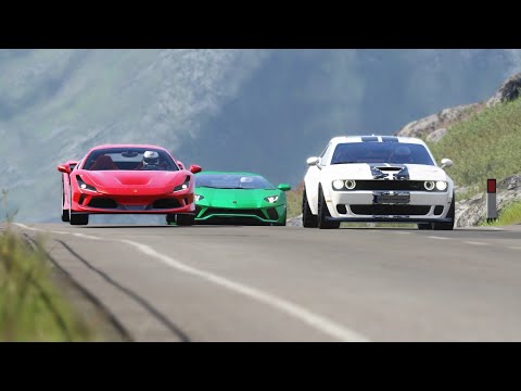 Ferrari F8 Tributo vs Dodge Hellcat WideBody vs Lamborghini Aventador S at Highlands