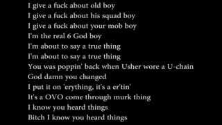 6 God Drake Lyrics on screen