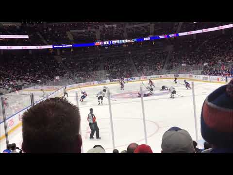 Adam Pelech Center Ice collision with Timo Meier Sharks at Islanders December 2 2021 UBS Arena