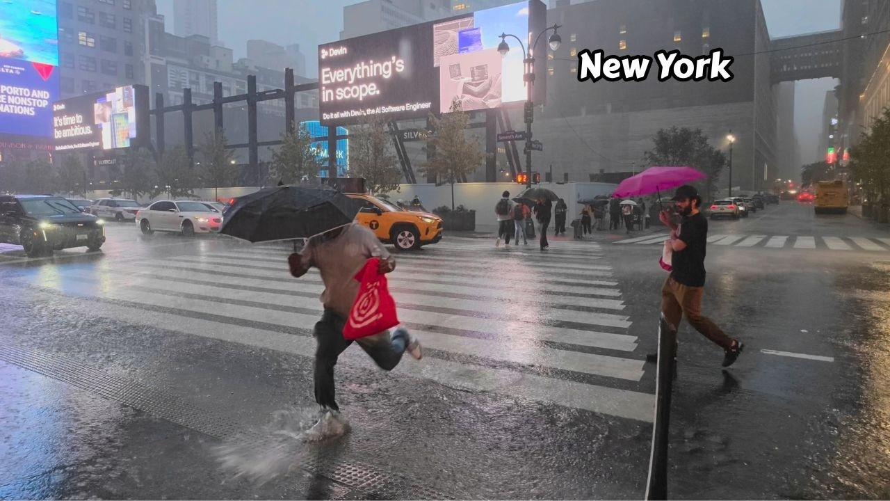 Walking NYC During A Flash Flood Warning - Heavy Rain Walk New York