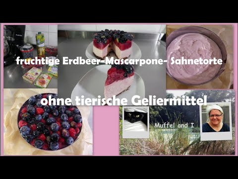 fruchtige Erdbeer-Mascarpone-Sahnetorte ohne tierisches Geliermittel, no bake