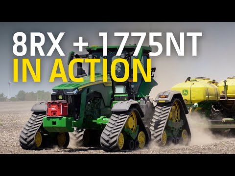 John Deere 8RX Tractor Planting Corn with High Speed Planter