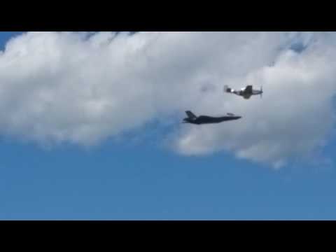 F-35 Lightning II JSF and P-51 Mustang Heritage Flight Flyby at 2017 Dayton Airshow