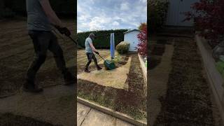 Applying an even layer of compost over freshly seeded lawn #garden #lawn #lawnrenovation #lawncare