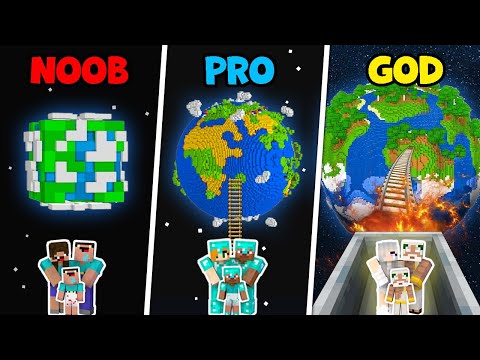 Minecraft PLANET FAMILY HOUSE BUILD CHALLENGE - NOOB vs PRO vs GOD / Animation