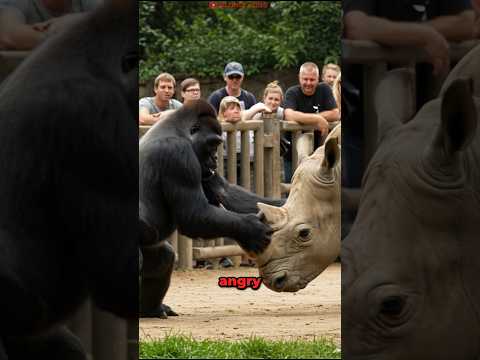 Curious Gorilla Enter Rhino's Cage and Shows Everyone How Strongest He Is!