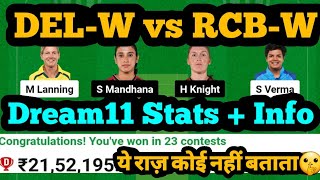 DEL-W vs RCB-W Dream11|DEL-W vs RCB-W Dream11 Prediction|DEL-W vs RCB-W Dream11 Team|