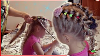 ПЛЕТЕНИЕ КРУПНЫХ КОС ДЛЯ ДЕВОЧЕК НА РЕЗИНКАХ Как сделать❀Girls Hairstyles TUTORIAL Mom and daughter