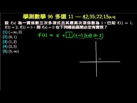 學測數學96 多選11 三次多項式插值與實根 評量專區 均一教育平台