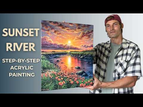 Sunset River Reflection STEP by STEP Acrylic Painting Tutorial