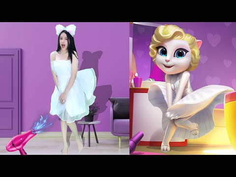 Imitate Angela Turn on the Fan Knock The Skirt Up | My Talking Angel 2 In The Real LIfe
