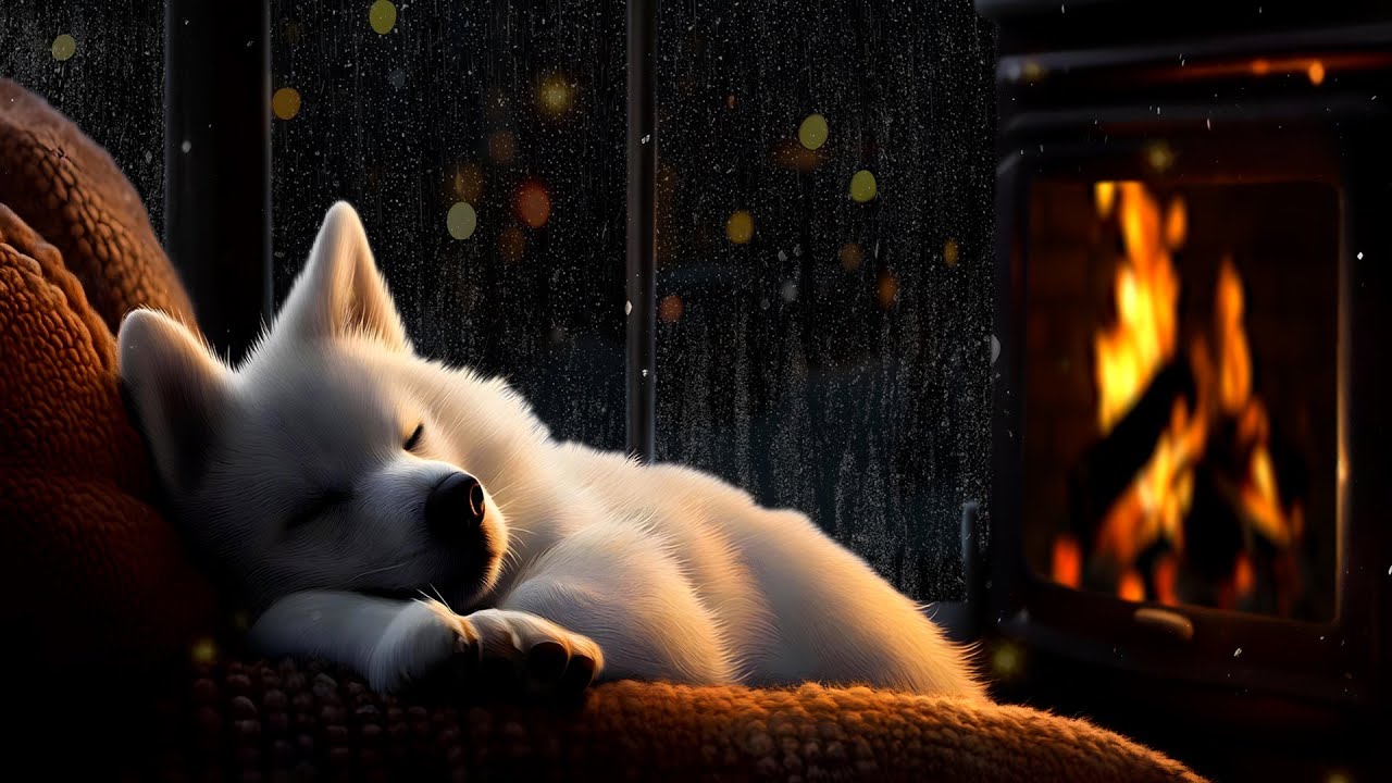 3 Hours of Piano Music, Rain, and a Dog Sleeping by the Fireplace | Perfect for Unwinding