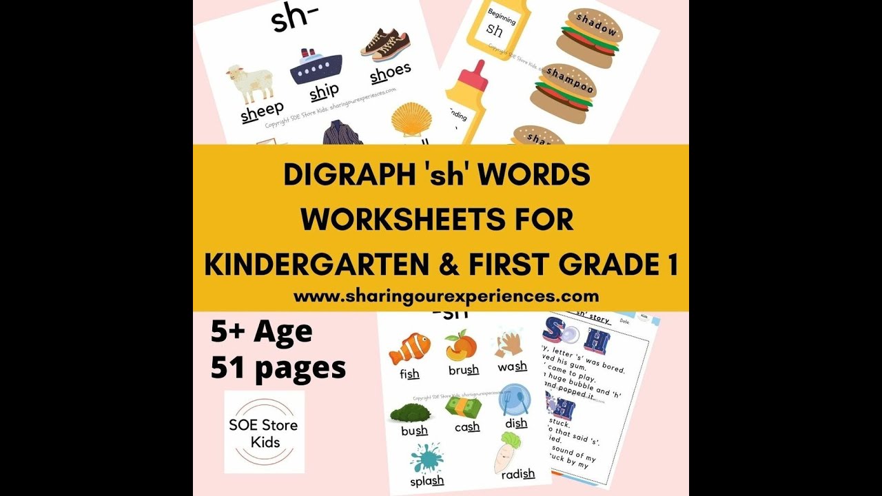 Digraph 'sh' words worksheets for Kindergarten & First grade 1 YouTube Video