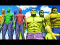 Spider-Man, Green Spiderman, Blue Spiderman, Yellow Spiderman VS Hulk Army