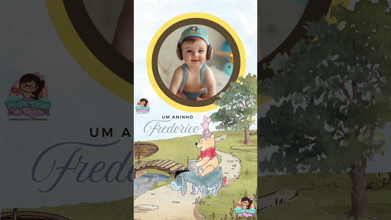 Convite Virtual Animado Ursinho Pooh Aquarela  (1 foto)