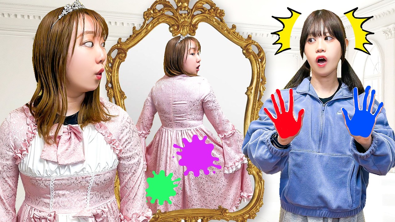 【寸劇】プリンセスのドレスが汚れちゃった...！赤色🔴×青色🔵混ぜたら何色になる？プリンセスがアート勝負！？お姫様のお絵描きで困ってる幼稚園児を助けよう！