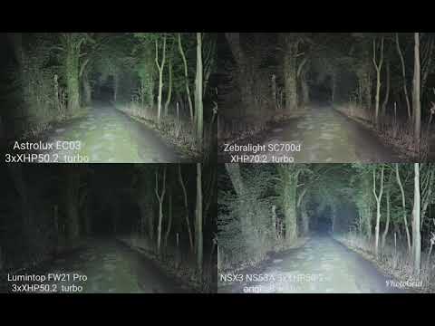Astrolux EC03 - Zebralight SC700d - Lumintop FW21Pro - Nightwatch NSX3 NS53A  comparison