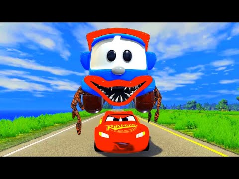 LIVE Escape From LIGHTNING MCQUEEN EATER BOT | Lightning McQueen Ride Chase BeamNG Drive | SCP096-12