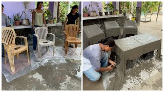 DIY Concrete Outdoor Furniture Using Plastic Chairs 🪑 | Easy Outdoor Step-by- step 