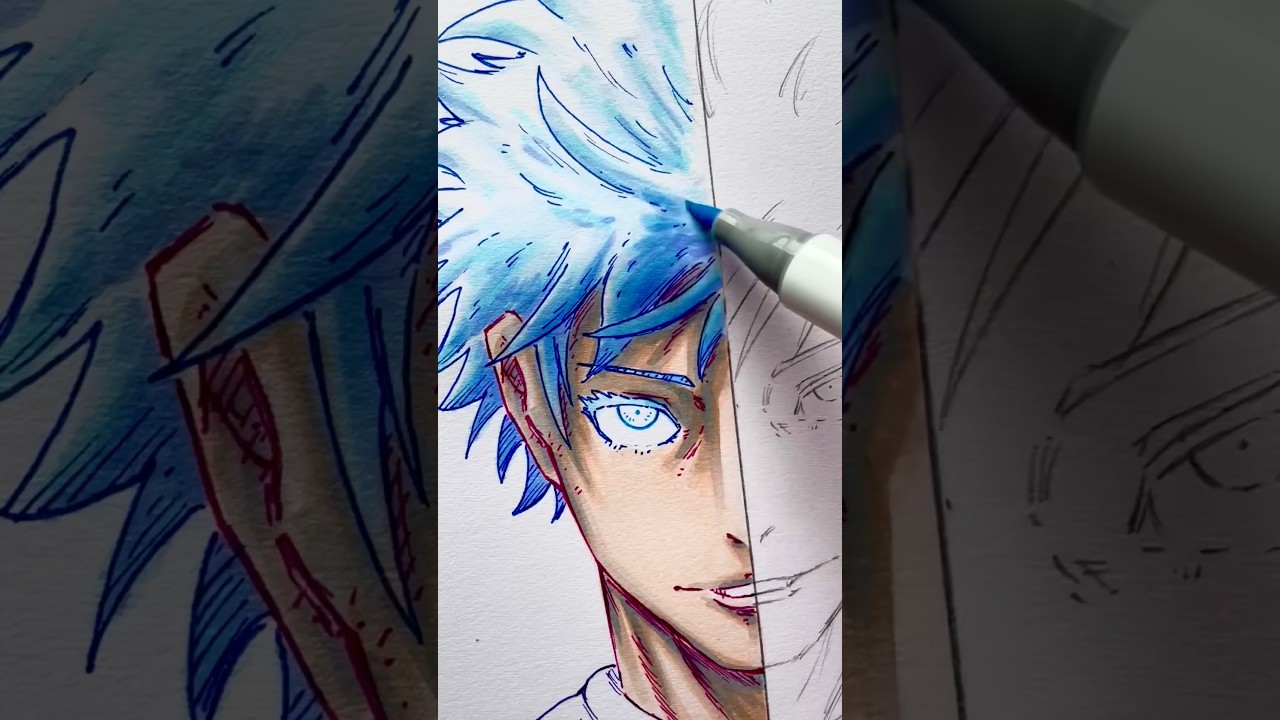 Drawing Satoru Gojo from Jujutsu Kaisen p1 ✨ #jjk #ohuhumarkers #shorts