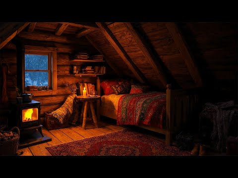 Fall Asleep Fast in 5 Minutes in a Cozy Winter Attic, Blizzard Sounds and Howling Wind for Sleep