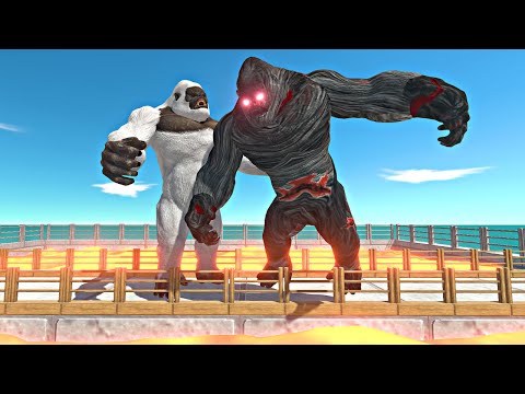 Mutant Primates vs Wounded Itself on Small Lava Bridge - Animal Revolt Battle Simulator
