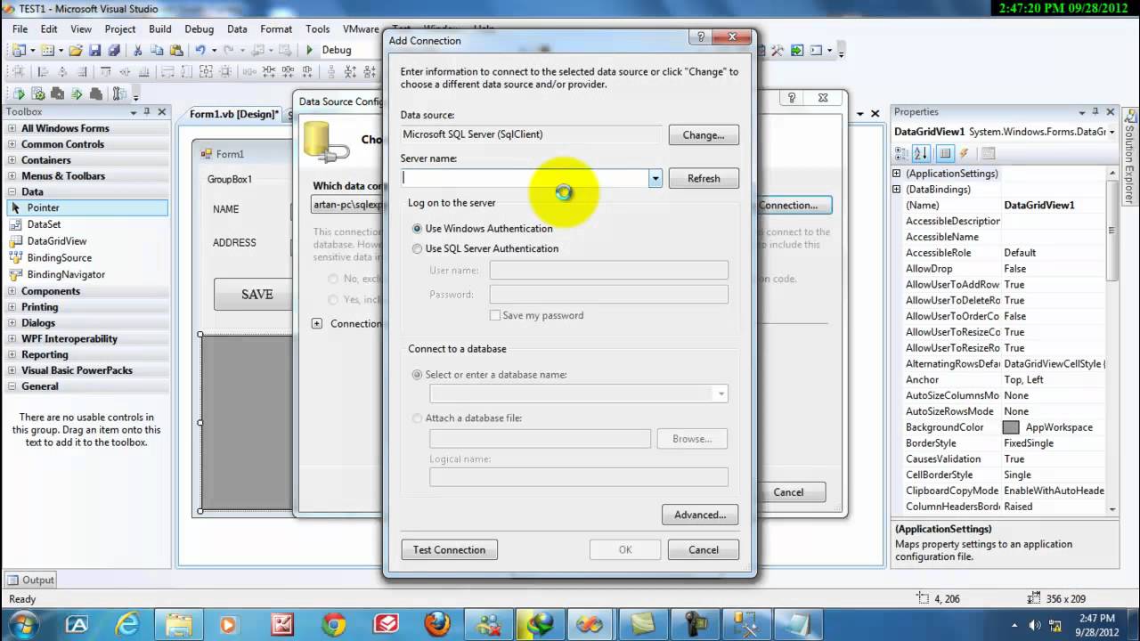 How to connect Visual basic 2008 and SQL 2005 step by step