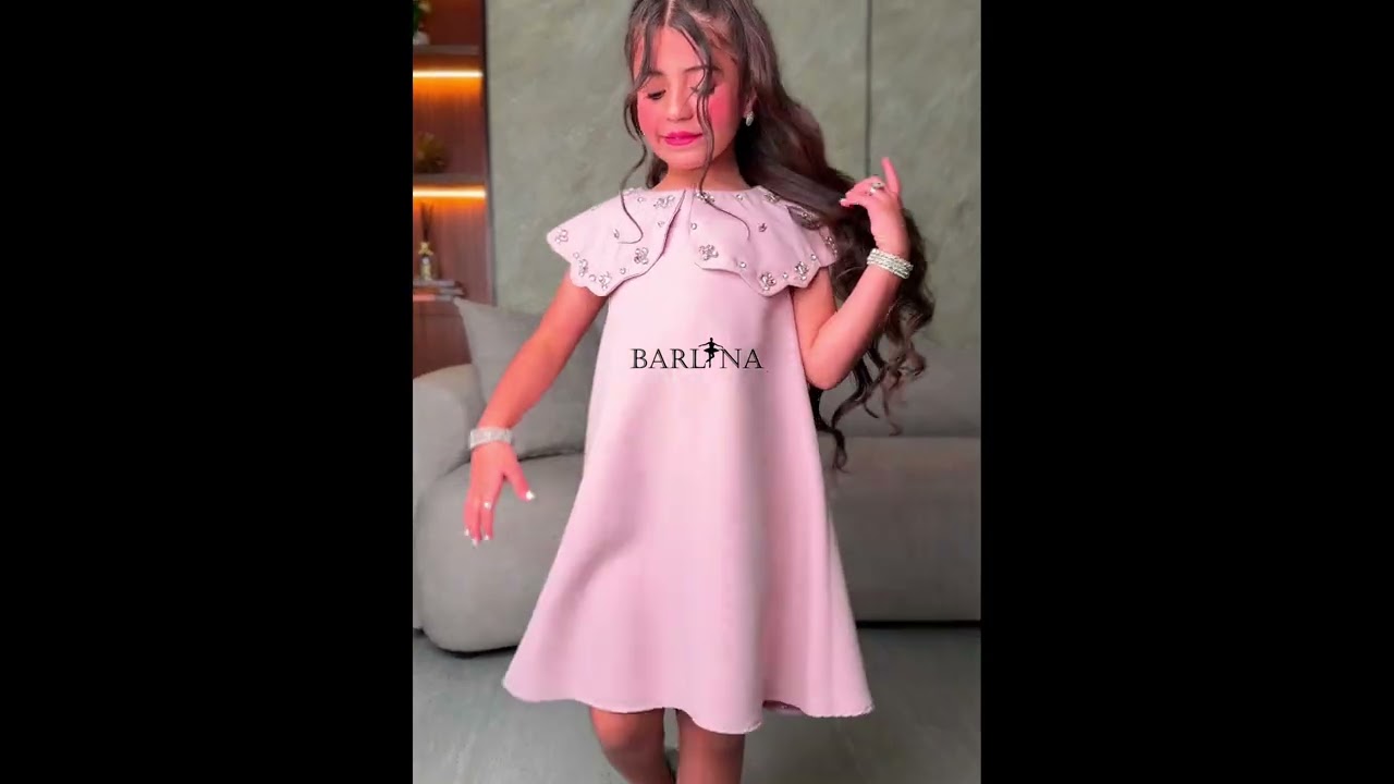 فستان وردي بناتي بياقة مزينة بزهور - 6 سنوات