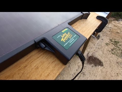 Battery Tender solar panel charges up dual batteries in a Ford F-350