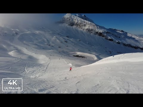 [4K] Blanchot Piste from Choucas Chairlift, Avoriaz, Portes du Soleil, France