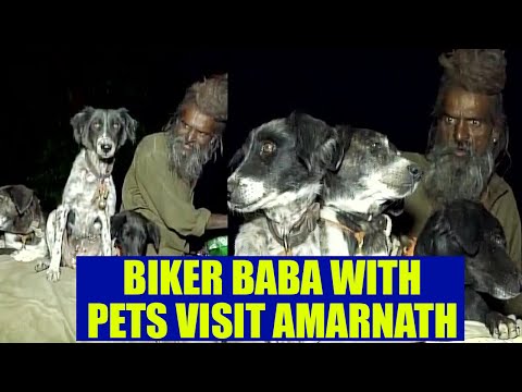 Biker Sadhu visits Amarnath Shrine with his dogs, Watch Video | Oneindia News