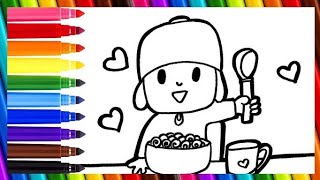 Draw and Color Pocoyo Having Breakfast 🙎🍚🍨🌈Drawings for Kids |