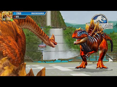 GIANT BRACHIOSAURUS MAX LEVEL 40 VS METRIACANTHOSAURUS - JURASSIC BATTLE || JURASSIC WORLD THE GAME