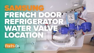 Water valve location in a Samsung French Door refrigerator